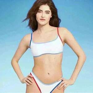 Wild Fable Bikini TOP M(8/10) And High Rise BOTTOM S(4/6) Red/White/Blue NWT